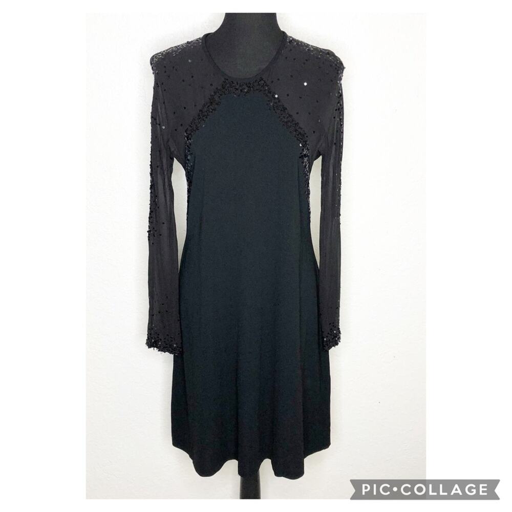Strenesse Gabriele Strehle black silk sheer sequin long sleeve dress size US 6